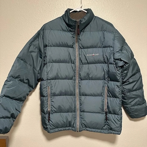 Montbell Men's Large Vintage Style Puffer Goose Down Coat in Silvery Blue - Picture 1 of 1